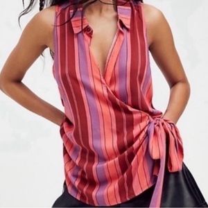 581-FREE PEOPLE Mackenzie Wrap Striped Side tie button front blouse